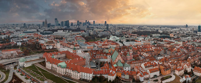 Aerial view of the christmas tree near castle square with column of sigismund