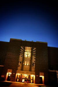 Low angle view of buildings at night