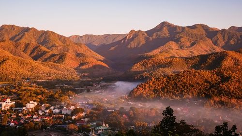 Scenic view of mountains against clear sky