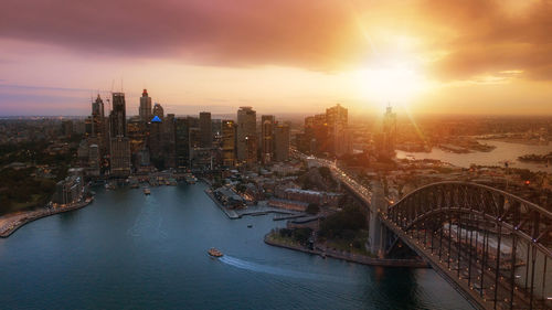 Majestic sunset over the harbour bridge in sydney, australia. 