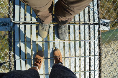 Low section of people standing on footbridge