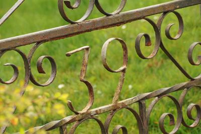 Close-up of rusty metal fence