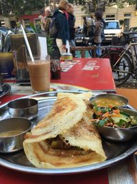 Close-up of served food in restaurant