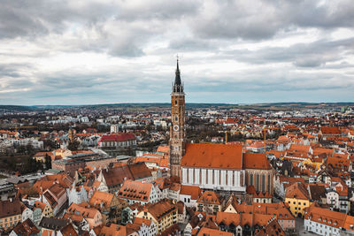 High angle view of townscape against sky