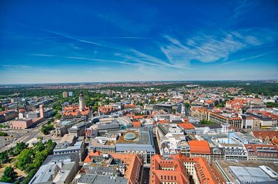 High angle shot of townscape against sky