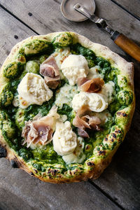 High angle view of food in plate on table