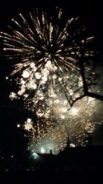 Low angle view of firework display at night