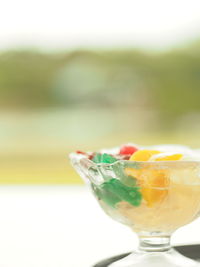 Close-up of beer glass on table