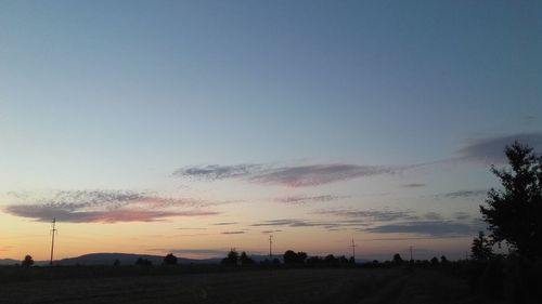 Silhouette of trees on landscape at sunset