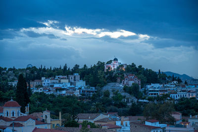 High angle view of townscape against sky