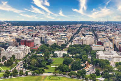 High angle view of buildings in city