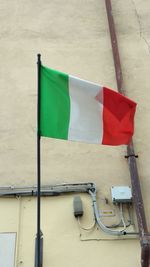 High angle view of flag against yellow wall