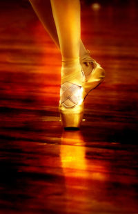 Low section of woman dancing on hardwood floor