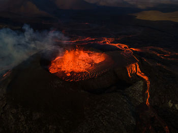 High angle view of bonfire