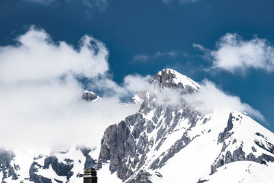 Scenic view of snow covered mountains against sky