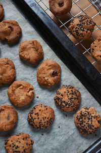 High angle view of cookies on table