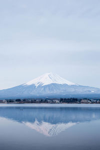 Scenic view of lake against sky during winter