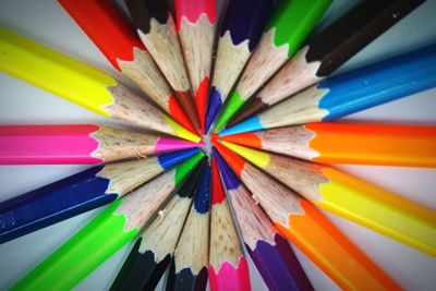 High angle view of multi colored pencils