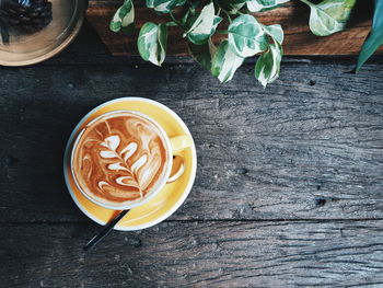 High angle view of coffee on table