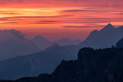 Scenic view of mountains against sky during sunset