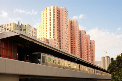 Low angle view of modern buildings against sky