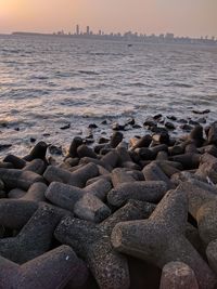 Scenic view of sea against sky during sunset
