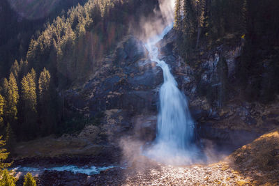 Long exposure image of the famous krimml alpine waterfalls in krimml, salzburg, austria