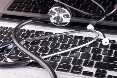 High angle view of laptop keyboard