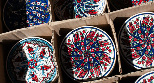 Close-up of multi colored candies for sale at market stall