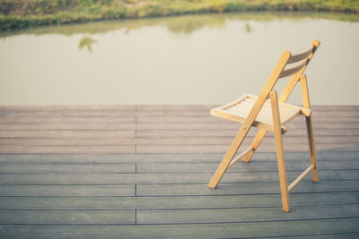 High angle view of wooden pier on lake