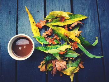 High angle view of drink on table