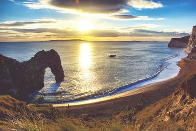 Scenic view of sea at sunset