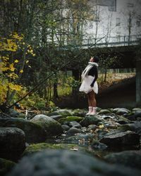 Woman walking on rocks in forest