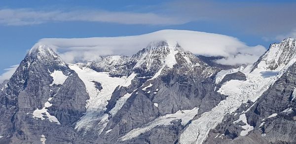 Panoramic view of snowcapped mountains against sky