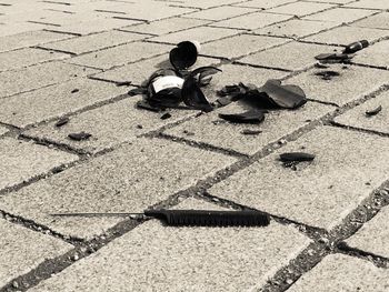 High angle view of child on tiled floor