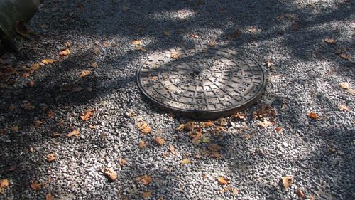 High angle view of manhole on street