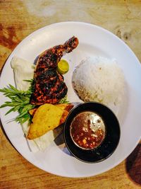 High angle view of meal served in plate