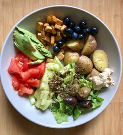 High angle view of breakfast served in plate