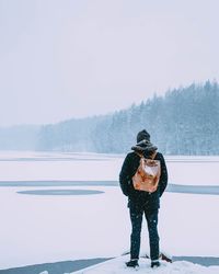 Man standing on snow covered field