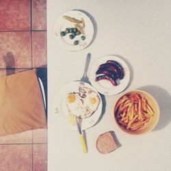 Close-up of breakfast served on table