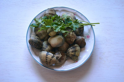 High angle view of vegetables in bowl on table