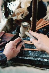 Close-up of hands working