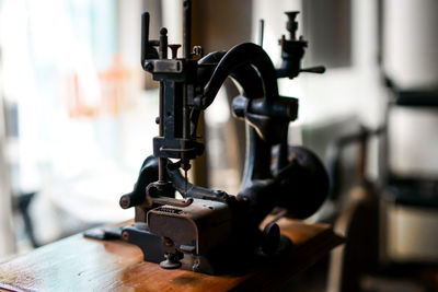 Close-up of old sewing machine