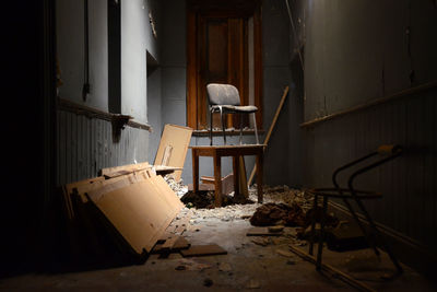 Chair on table in abandoned room