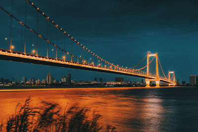 View of suspension bridge at night