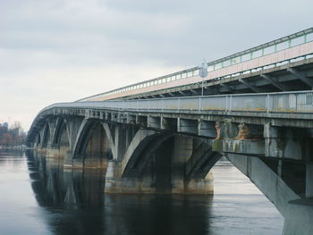 Bridge over river against sky in city