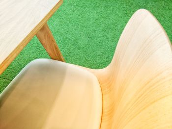 High angle view of green table