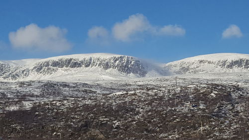 Scenic view of snowcapped mountains against sky