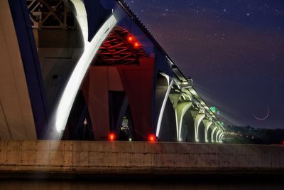 Light trails on bridge at night