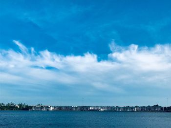 Scenic view of sea against blue sky